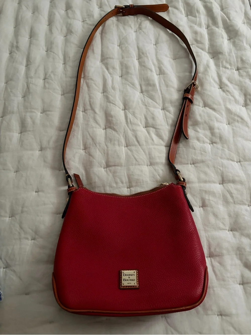 Dooney & Bourke Red Pebbled Leather Crossbody with Brown Strap